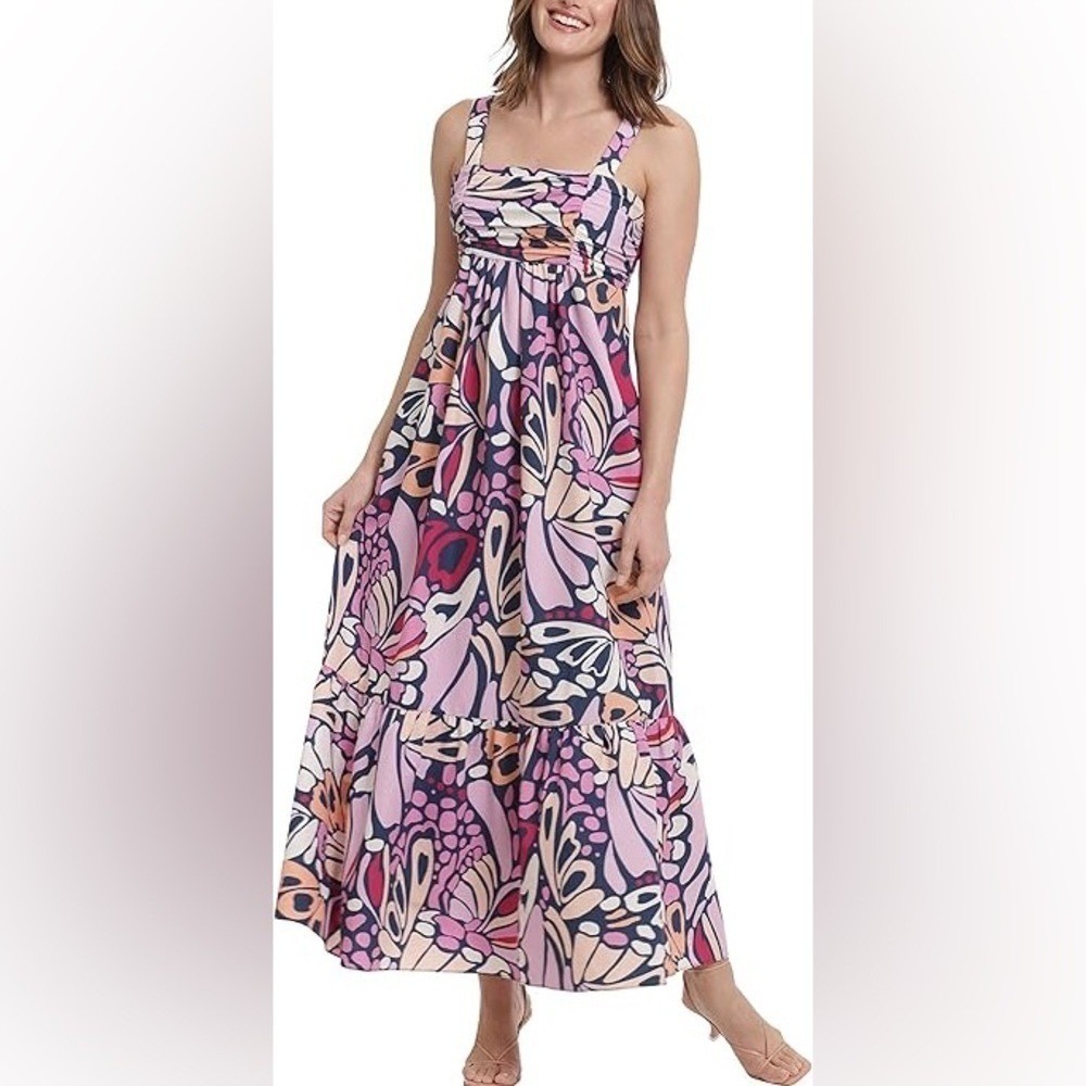London Times Lavendar/Pink Multicolor Floral Tiered Maxi Dress NWT